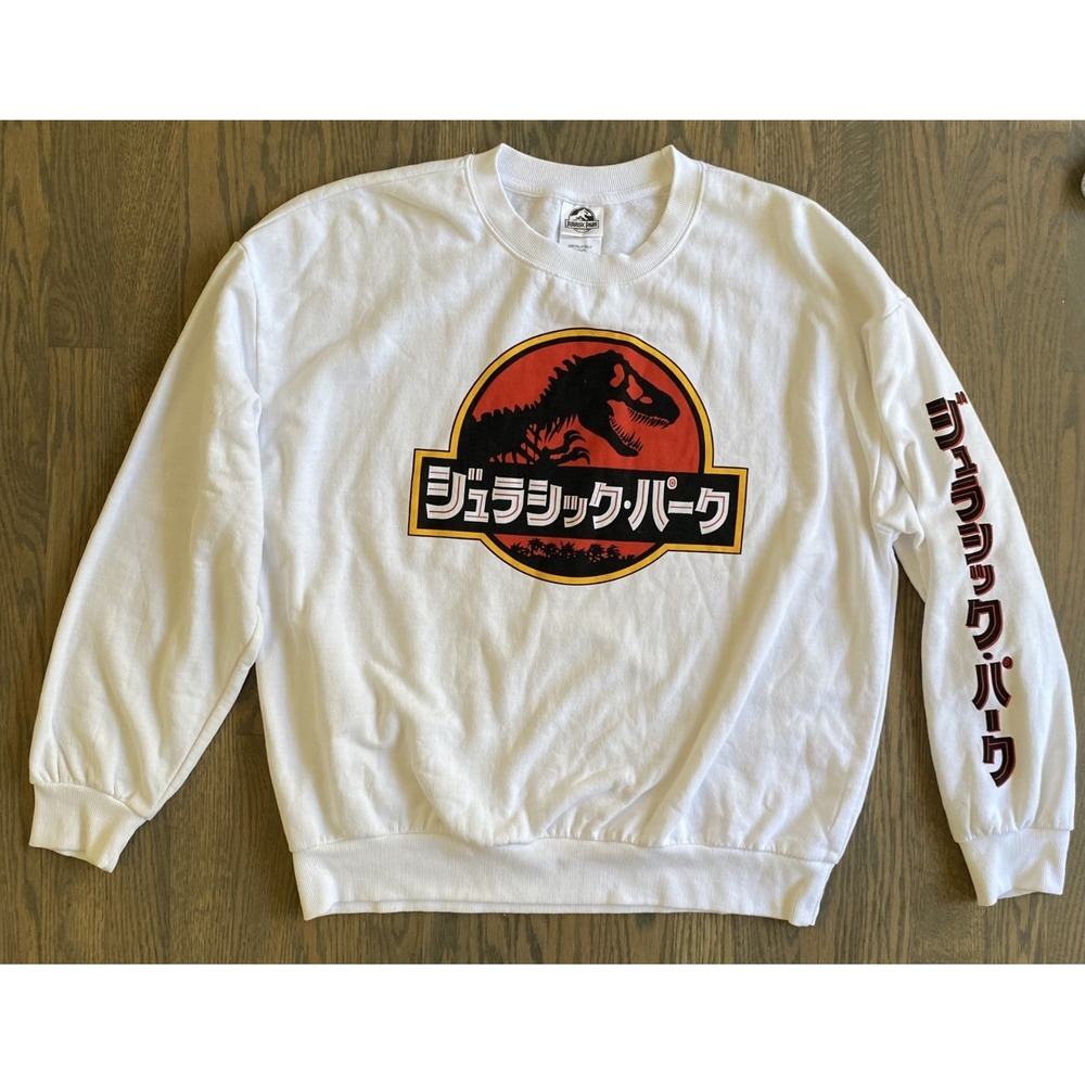 Jurassic Park Japanese Logo Crewneck Sweatshirt Adult XL White